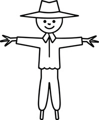 Scarecrow Line Art – Hand Drawn Autumn Farm Character Vector Illustration