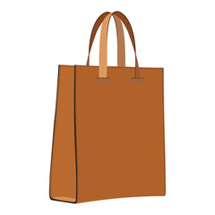 Brown leather tote bag with stitched edges