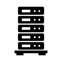 Server rack icon, data center hardware symbol. Network infrastructure and hosting equipment graphic, IT system and information technology illustration for web services.