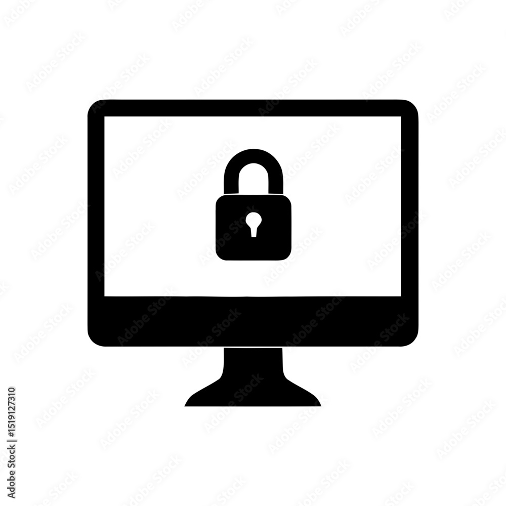 Poster secure computer access icon, desktop with lock symbol. system security and data protection graphic, 