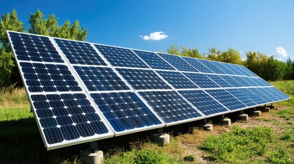 Close-up view of solar panel surface reflecting sunlight with sharp detail and clean background