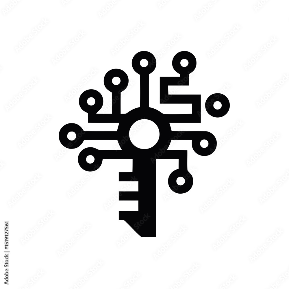 Poster digital encryption key icon, cybersecurity and access symbol. cryptographic key for data protection 