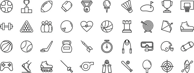 Sport Icon Set, Sports Equipment Icons pack, Athletic and Fitness Icons set, line icon