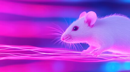 White Lab Mouse on Glowing Neural Pathway