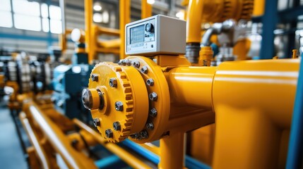 Fototapeta premium Hydraulic automation system in motion, showcasing gears, pistons, and digital controls