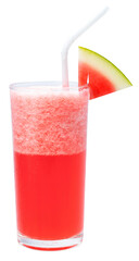 Watermelon Smoothie Glass with Straw, a cool drink made from watermelon tropical fruit isolate on white with clipping path PNG file.