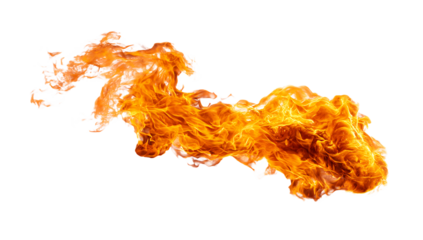 Isolated stream of bright orange fire flames isolated on white or transparent png