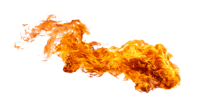 Isolated stream of bright orange fire flames isolated on white or transparent png - Powered by Adobe