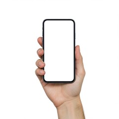 Hand holding phone mockup blank screen device application template