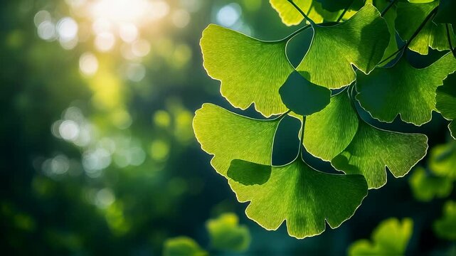 Ginkgo Biloba Leaves Illuminated by Sunlight Creating a Serene Atmosphere