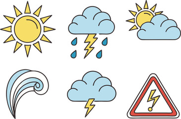 Colorful Weather Icons Pack Illustration Set. Flat Weather Icons in Colorful Illustration Style. Weather Icon Pack with Modern Colorful Style. Collection of Colorful Weather Icon Illustrations
