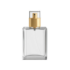 Elegant perfume bottle with a classic design featuring a sleek body and gold accents. cut out. transparent background