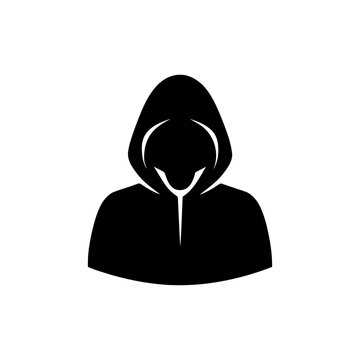 Hooded figure silhouette for hacker, anonymous user, incognito identity, or cybercriminal. Symbolizes online anonymity or hidden threats in cybersecurity.