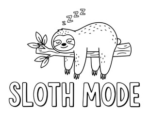 sloth mode sleeping animal vector illustration for kids