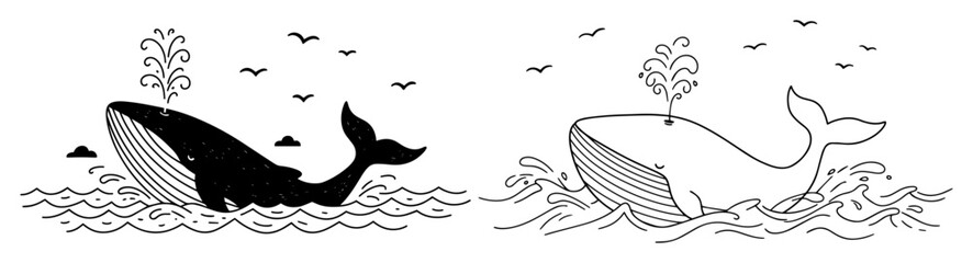 two whales swimming in the ocean vector illustration