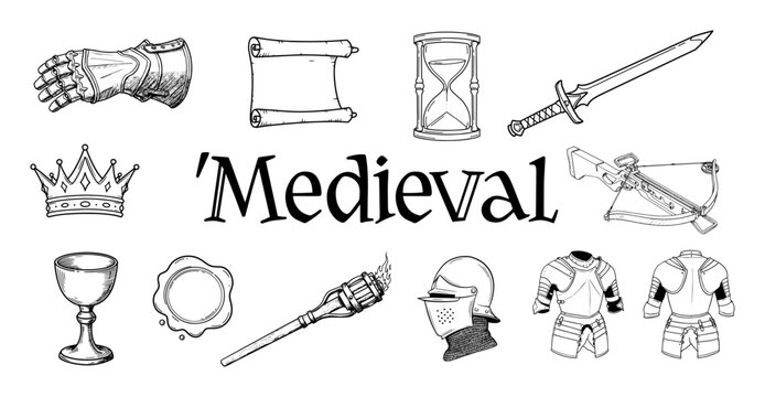 medieval elements set with armor and weapons vector
