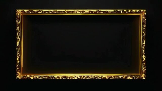 A decorative, ornate gold frame against a dark, black background, empty.