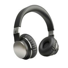 Stylish black headphones designed for comfort and sound quality, featuring a sleek, modern aesthetic. cut out. transparent background