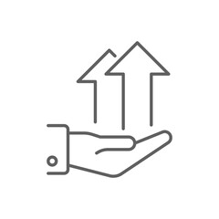 Line Art Icon of Hand Presenting Two Upward Arrows Business Growth and Opportunity Symbol Editable Stroke Advancement