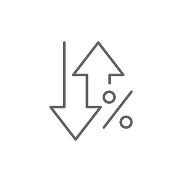 Editable Stroke Arrows Pointing Up and Down with Percent Symbol Depicting Market Swing or Dual Trend