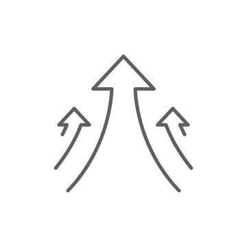 Three Upward Arrows Outline. Growth Direction and Progress Line Icon. Editable Stroke Movement and Advancement Symbol