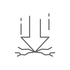Outline Downward Force Icon with Cracks Impact and Pressure Symbol Line Art Editable Stroke Destructive Power