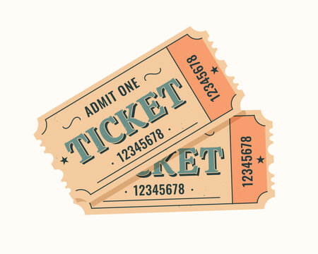Two vintage tickets isolated on white background	