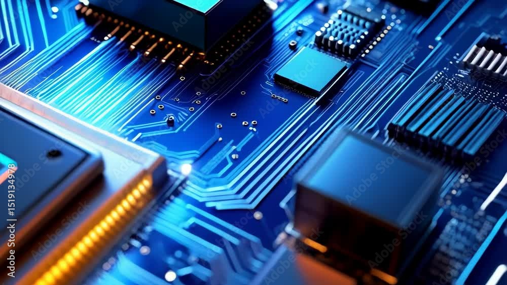 Aufkleber close-up view of a computer circuit board displaying electronic components and intricate pathways, s