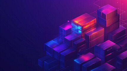 Abstract Blockchain Data Blocks – Futuristic Digital Cubes in Neon Purple and Blue – 3D Technology Background Representing Decentralized Networks, Crypto Systems, and Digital Innovation

