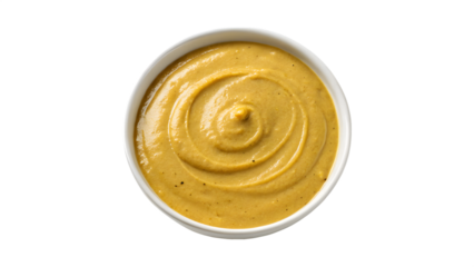 Creamy Mustard Sauce Swirl, Top View, Transparent Background