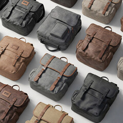 A collage showcasing various backpack models in black and brown colors from different angles