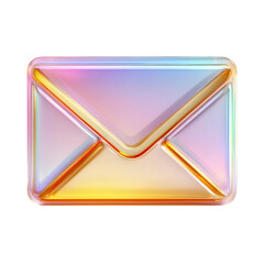 Colorful transparent 3D render of a stylized envelope icon with a vibrant pastel gradient and soft lighting representing digital communication and technology
