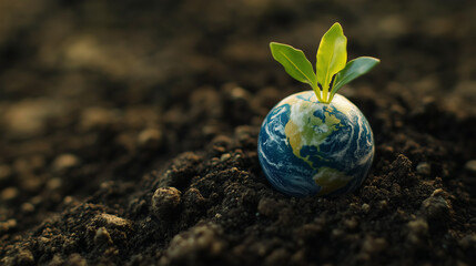 Earth globe resting on green leaves showing nature and environmental care