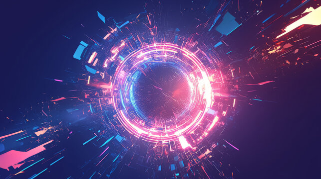 Futuristic neon burst with flickering radiant arcs