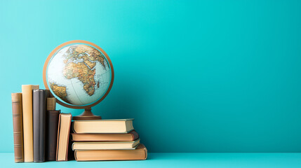 Globe resting on stacked books symbolizing global education and knowledge