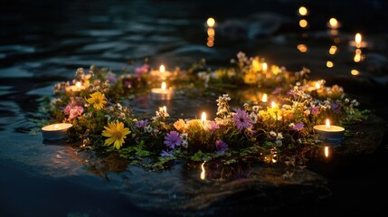 Naklejka premium Kupala night festival: slavic celebration, cultural event, ancient ritual, seasonal observance, traditional custom, folk practice, regional holiday, ancestral festivity, symbolic ceremony,