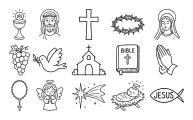 Obraz premium religious christian icon set hand drawn vector
