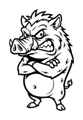 angry wild boar cartoon character vector