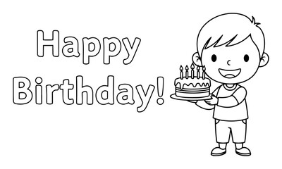 cute boy with birthday cake greeting vector