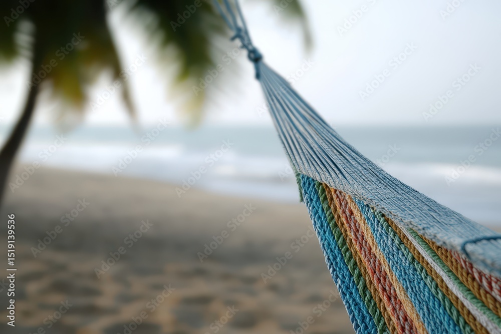 Aufkleber relax hammock beach concept. Serene beach hammock swaying gently with ocean waves in the background.