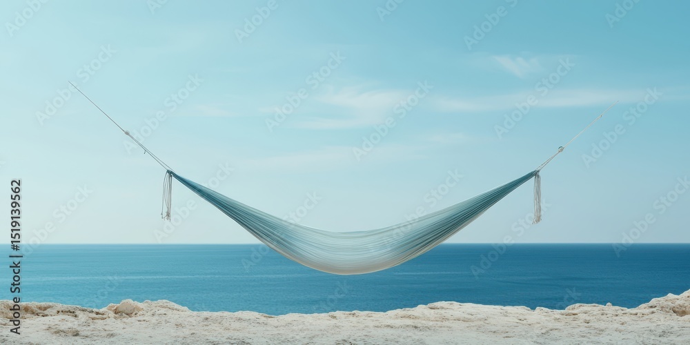 Poster relax hammock beach concept. a serene hammock suspended over a tranquil ocean view under a clear blu