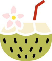 Tropical coconut icon with hand-drawn style, great for summer and beach themes.