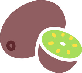 Hand-drawn kiwi fruit icon with bright colors and tropical style.