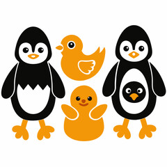 Happy penguin silhouette icons set vector illustration