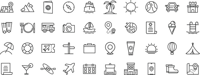 Travel & Summer Icon Set, Vacation and Travel Icons, Summer Holiday Icon Pack, line icon