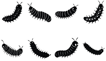 A set of black silhouettes of fish, along with isolated black animal and insect vectors like centipedes, worms, and caterpillars, illustrates the diversity of nature