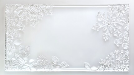 Clear glass rectangular platter, decorated with embossed floral and snowflake designs