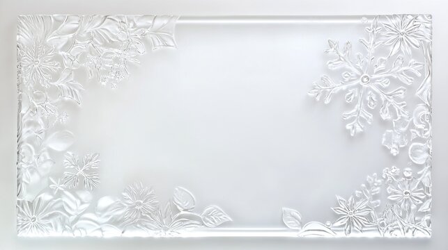 Clear glass rectangular platter, decorated with embossed floral and snowflake designs