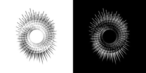 Dynamic abstract spiral sound wave rhythm lines. Circular spiral sound wave rhythm of lines. Circular futuristic abstract lines, black and white background.	