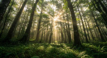 Obraz premium Lush Tropical Evergreen Forest with Dense Greenery